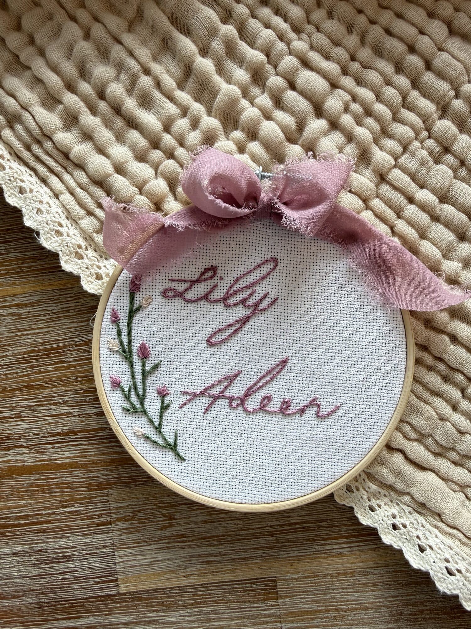 Hand-embroidered hoop keepsake